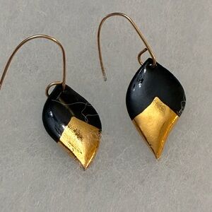 Elegant Black and Gold Leaf Earrings